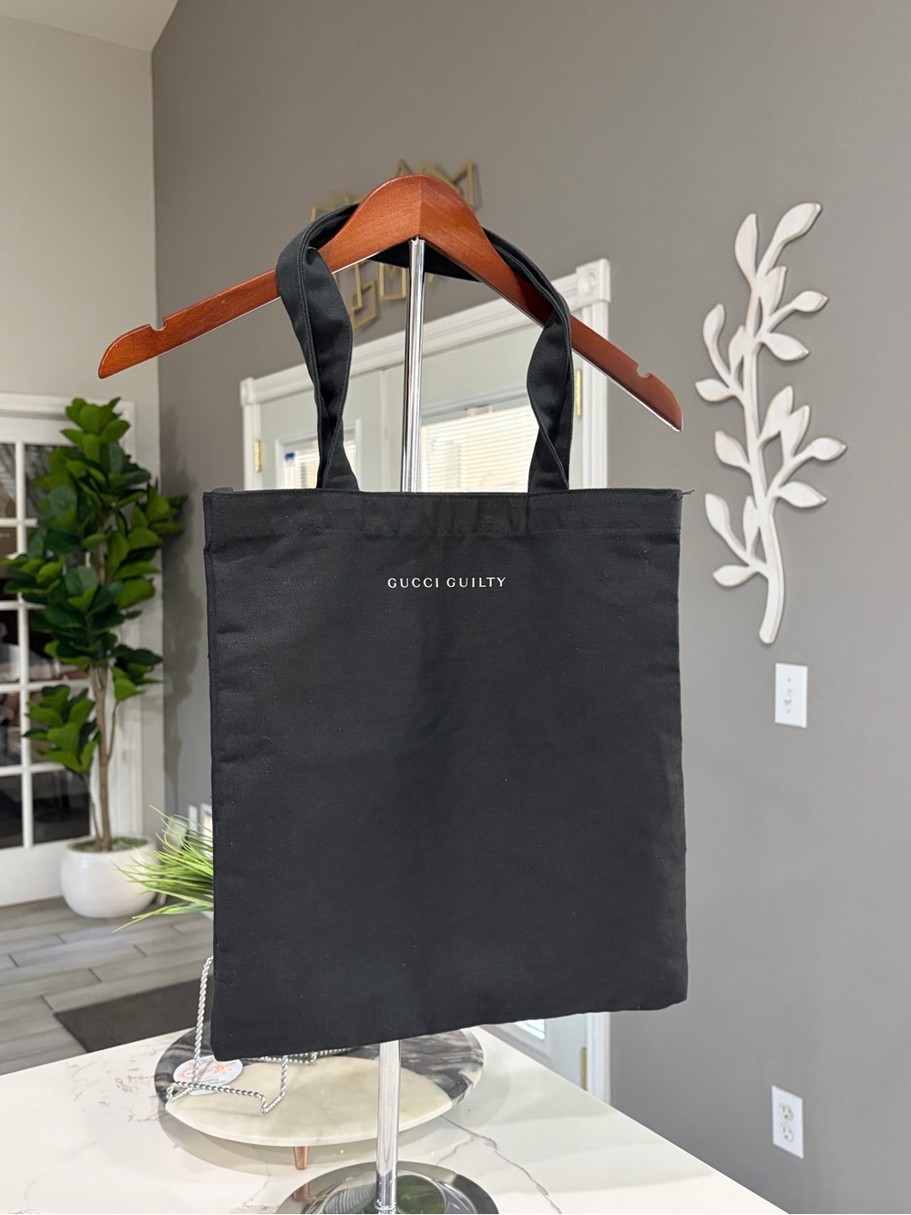 Gucci Black Canvas Tote with White Logo 14x15.5